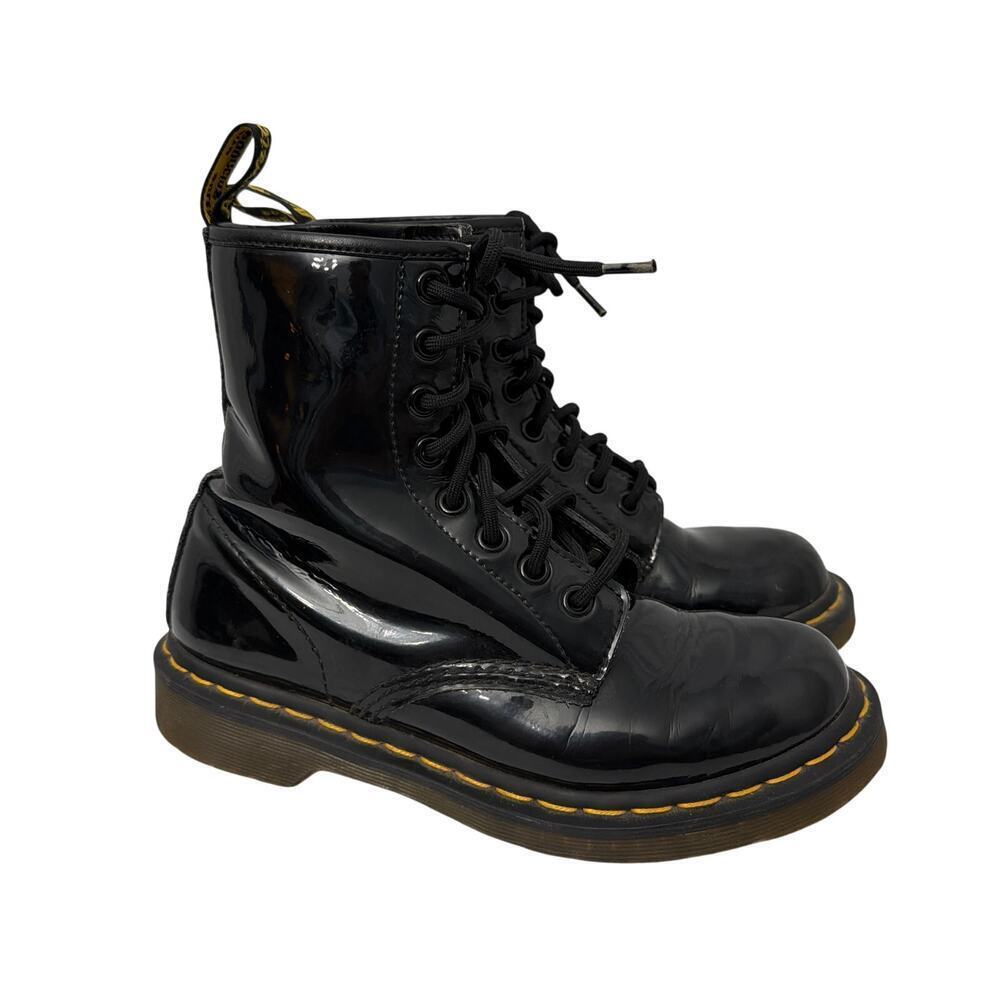 Dr Martens Boots Womens Size 6 Black Patent Leather Combat Lace Up 8-Eye 1460W